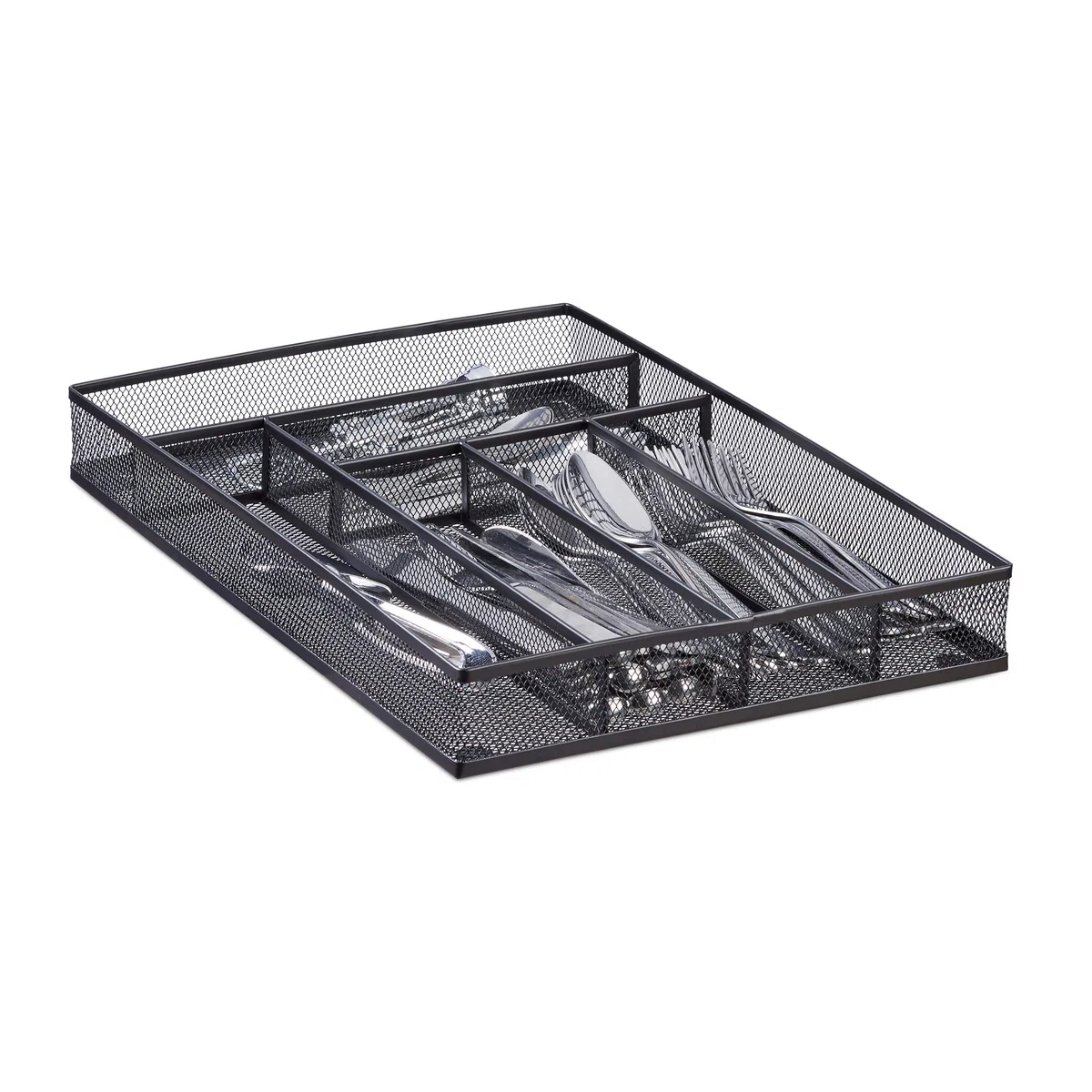 Relaxdays 10022513_46 Portaposate da Cassetto in Metallo Forato, Grande, Aperto, Misura L, HxLxP: 5,1x28,6x40,6 cm, Nero