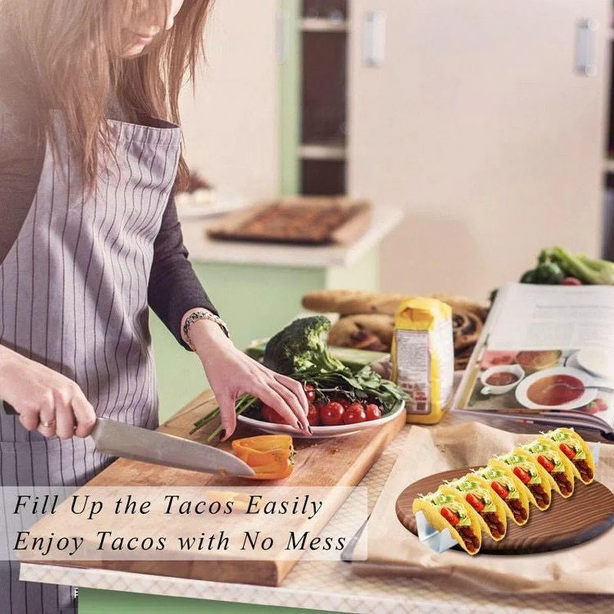 Raguso Porta Taco , 6 Griglie Porta Taco Resistente alla Corrosione in Acciaio Inossidabile Facile da Usare Antiruggine per Cucina
