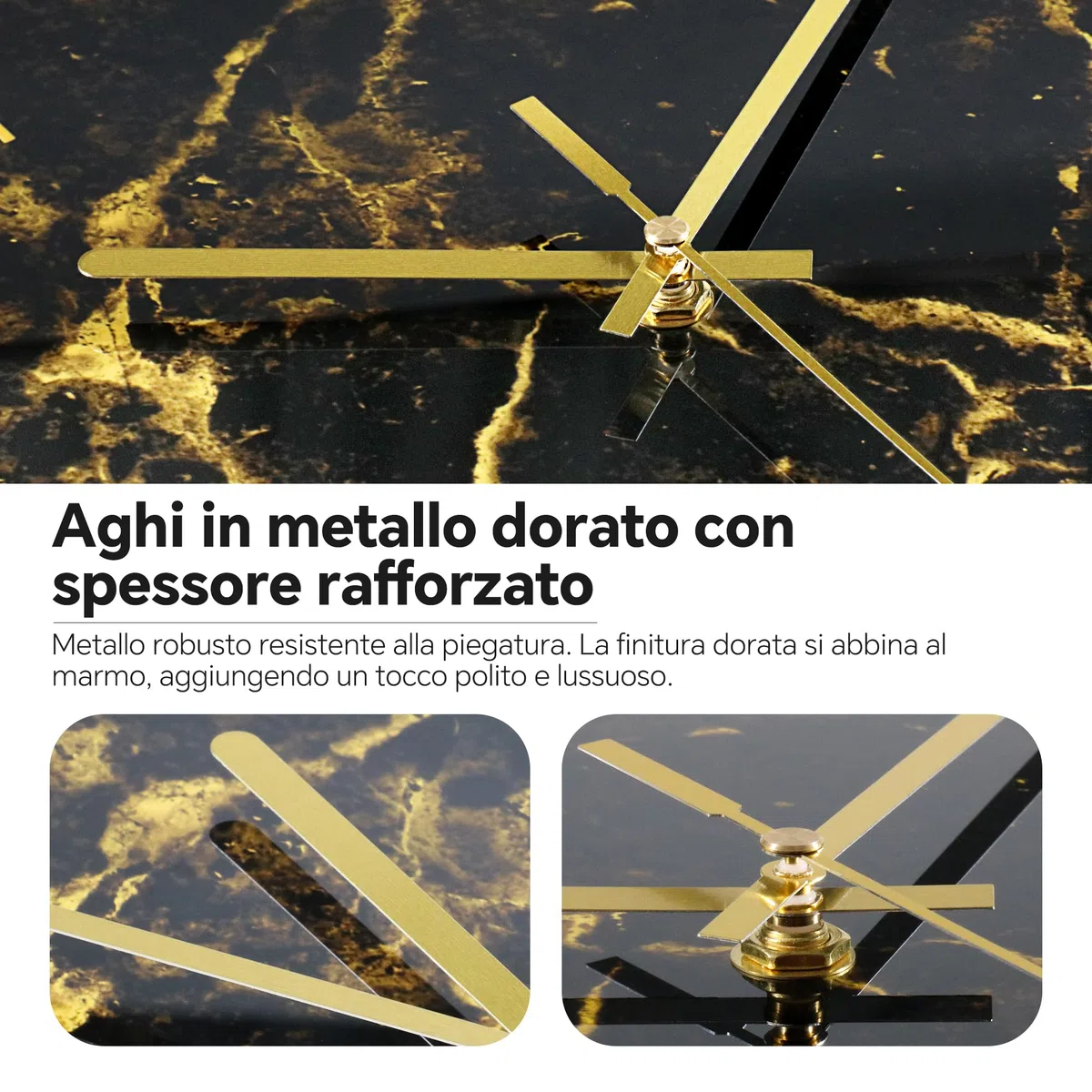 VIKMARI Orologio da Parete Moderno con Texture Marmorea Nero Oro da 30 cm Silenzioso Non Ticchettante a Batteria Orologi a Quarzo Decorazione Rustica per Cucina Camera da Letto Salotto e Ufficio
