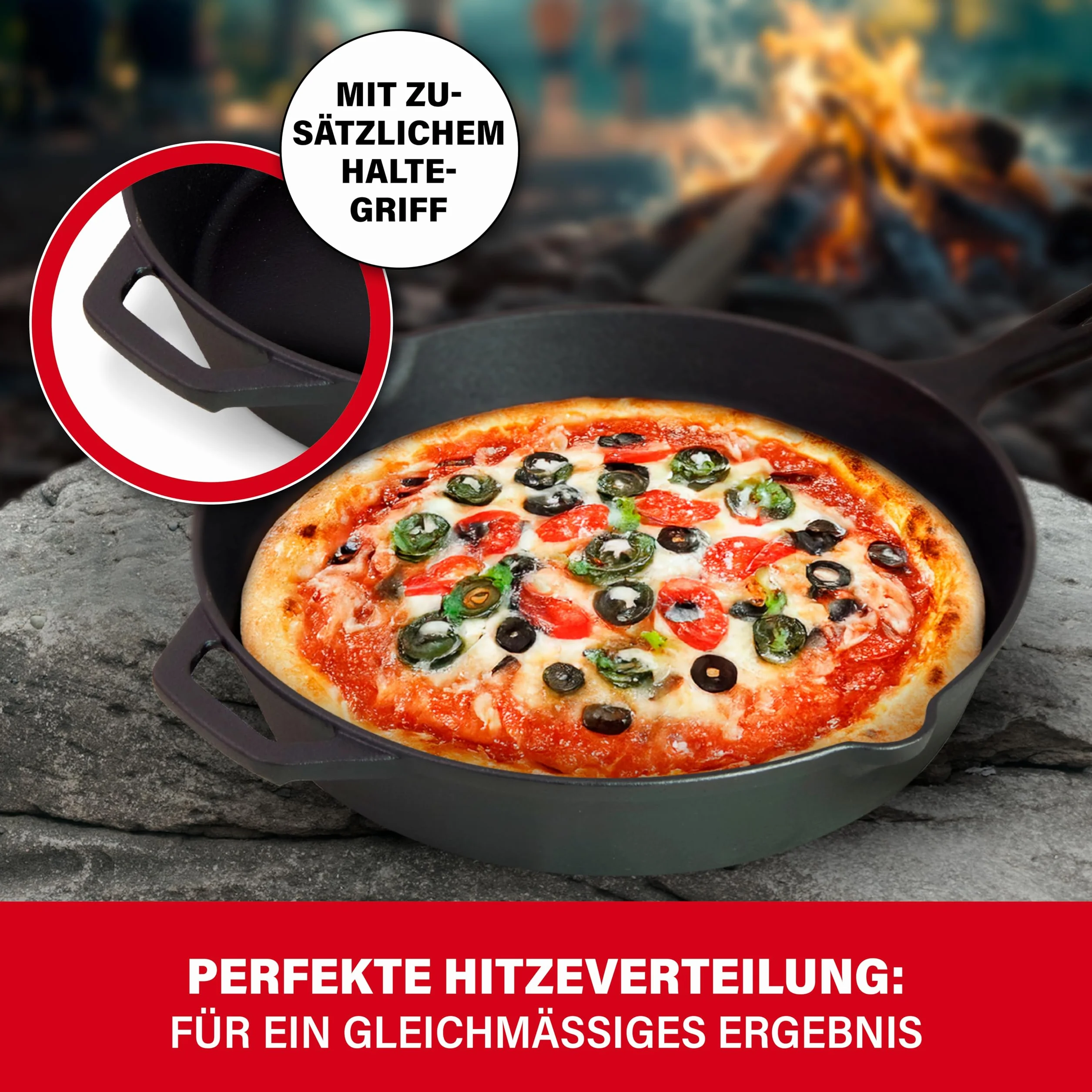 BBQBOSS Padella in ghisa 28 cm [2,8 litri] padella in ferro – cast iron pan – frying pan – induzione – padella in ghisa – per barbecue a gas – per barbecue a carbone
