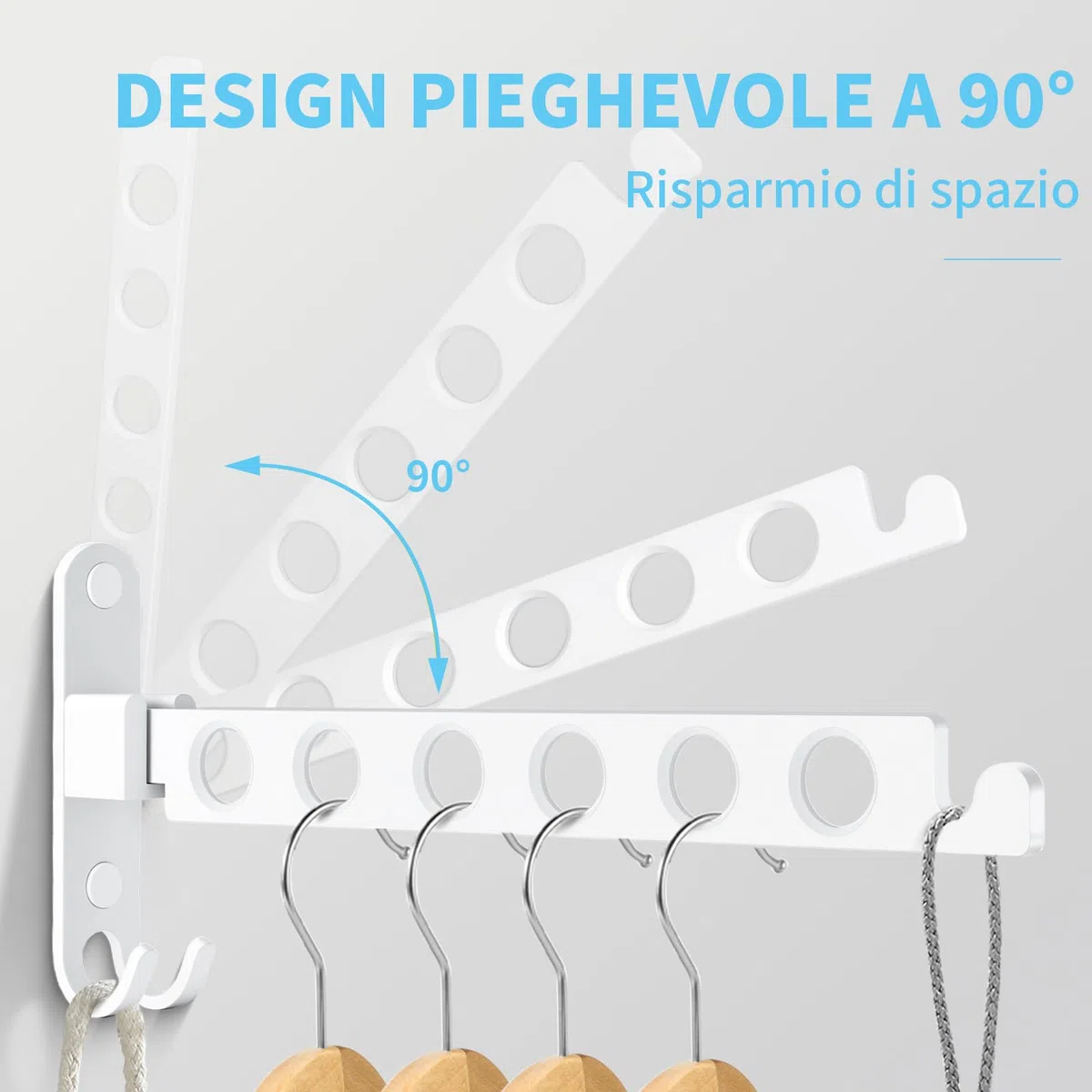 Appendiabiti da Parete Pieghevole, Barra Porta Abiti da Muro in Alluminio, Salvaspazio per Bagno, Lavanderia e Balcone, Bianco