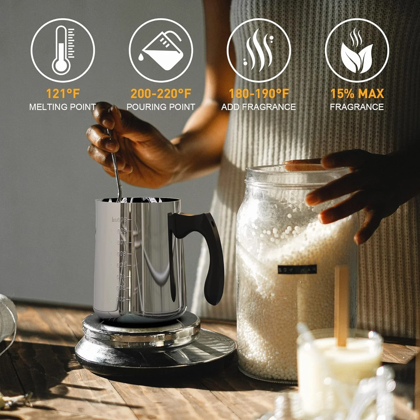 Kit per la realizzazione di candele Ohcans, forniture per la creazione fai da te con cera di soia per adulti, con 900ml di bollitore, cera di soia, stoppini, termometro