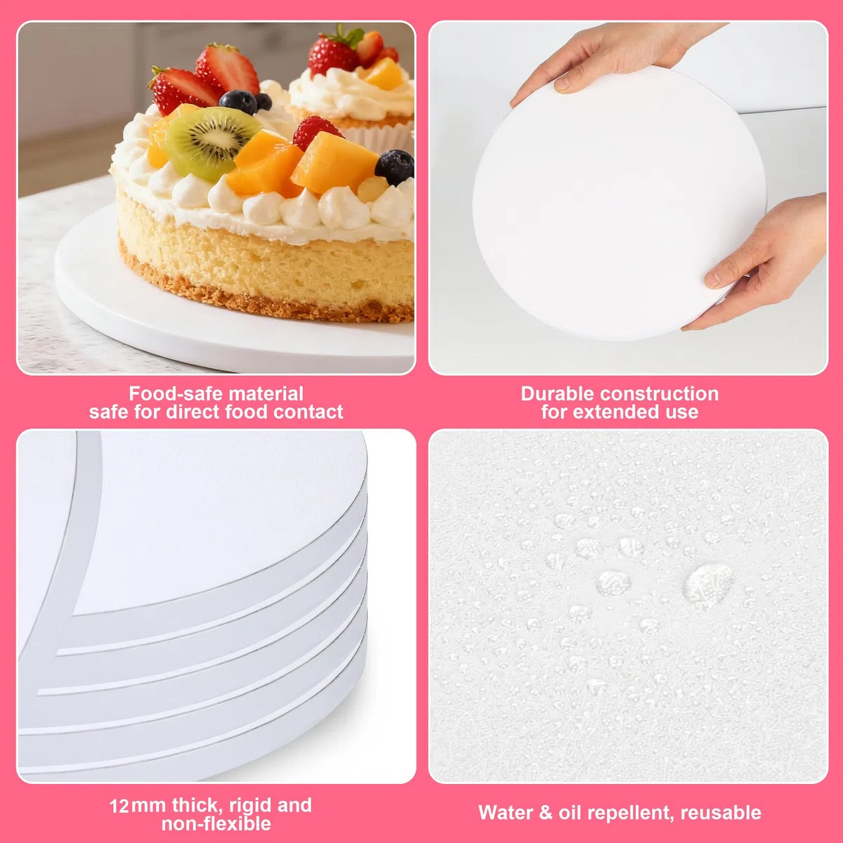 6 Pcs Sottotorta Tondo 25 cm, Vassoio Torta Rotondo Riutilizzabile in Cartone da 12 mm di Spessore, Bianco Sottotorta, Sottotorta per Torte da 6-10 Pollici e Dolci, per Feste, Compleanni e Matrimoni