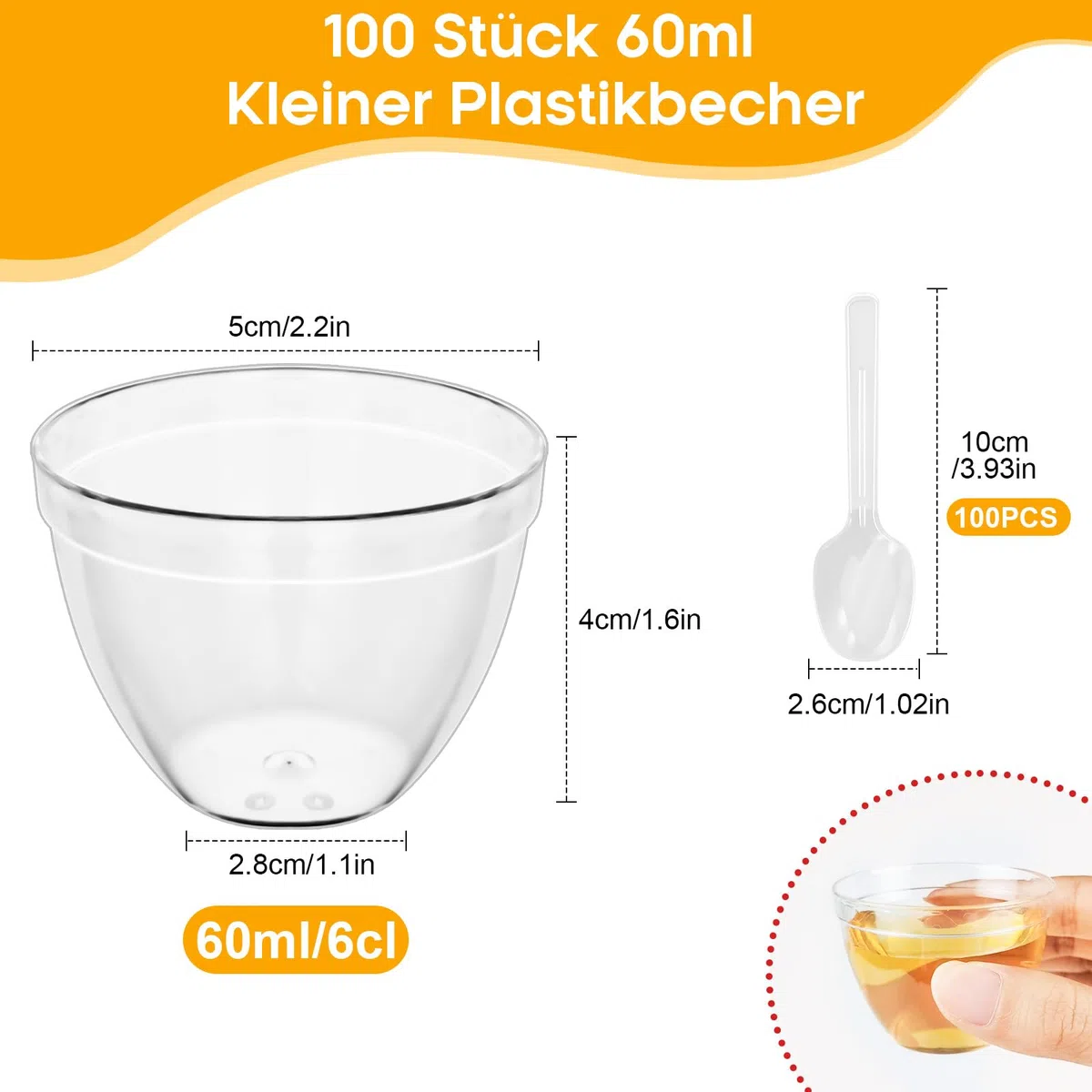 Sheryl&Rain 100 Tazze Bicchieri da Dessert in Plastica, 60ml Bicchierini Finger Food con Cucchiai,Tazze Da Dessert Trasparente, Coppette Gelato, Ciotoline Monoporzione Riutilizzabili per Mousse Budini