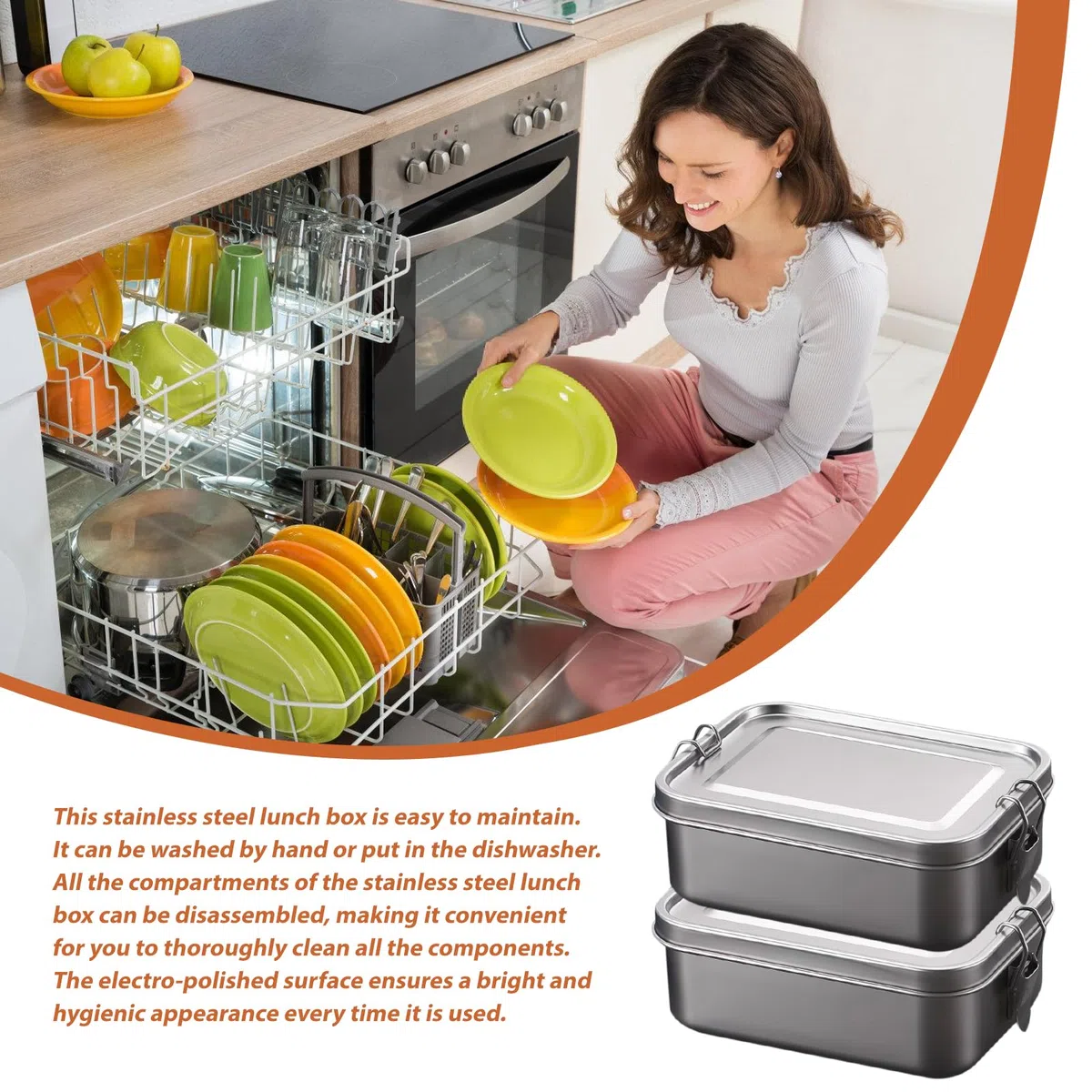 Contenitore per il pane con scomparti: 2 pezzi, Contenitore per il pranzo in acciaio inox 304, Contenitore per il pranzo a prova di perdite, Contenitore per il pane con anello di tenuta