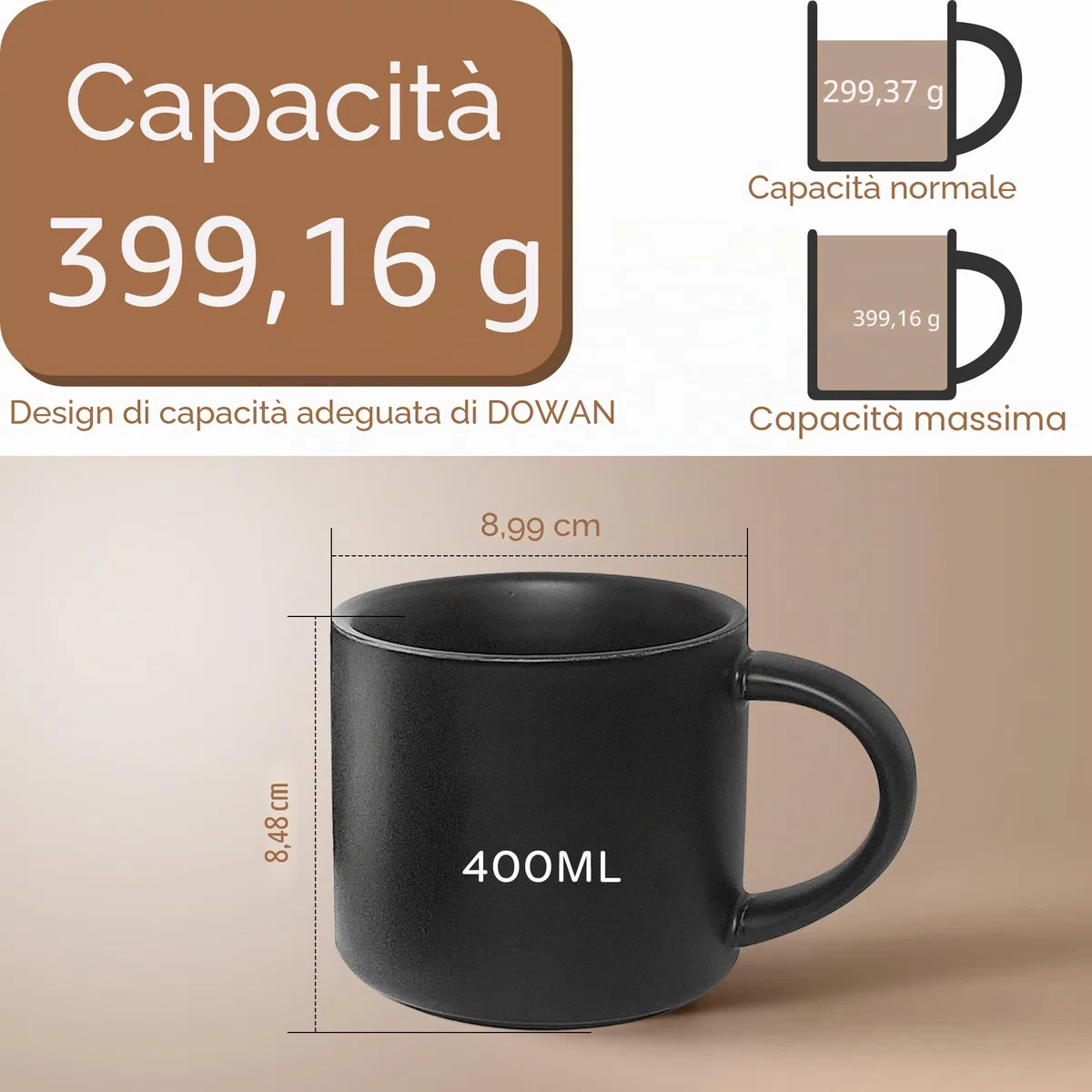 Set di tazze in ceramica, 2 x 420 ml, per ufficio, casa, salute, grande capacità, 14,2 once nero