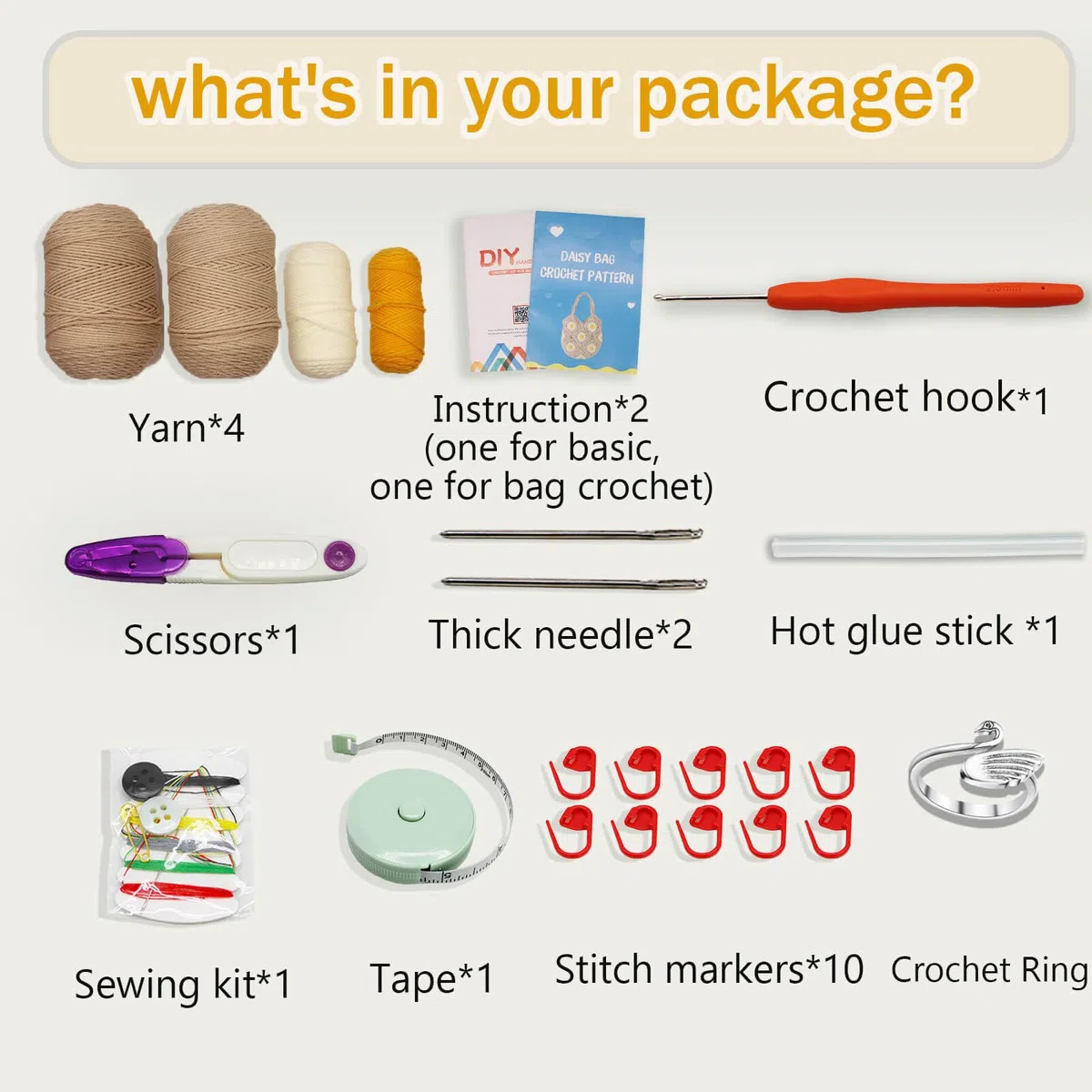 Uongeod Kit all'uncinetto per principianti Daisy Tote Bag Kit fai da te a maglia di Daisy Tote Bag con tutorial video passo passo Kit all'uncinetto per principianti per adulti e bambini