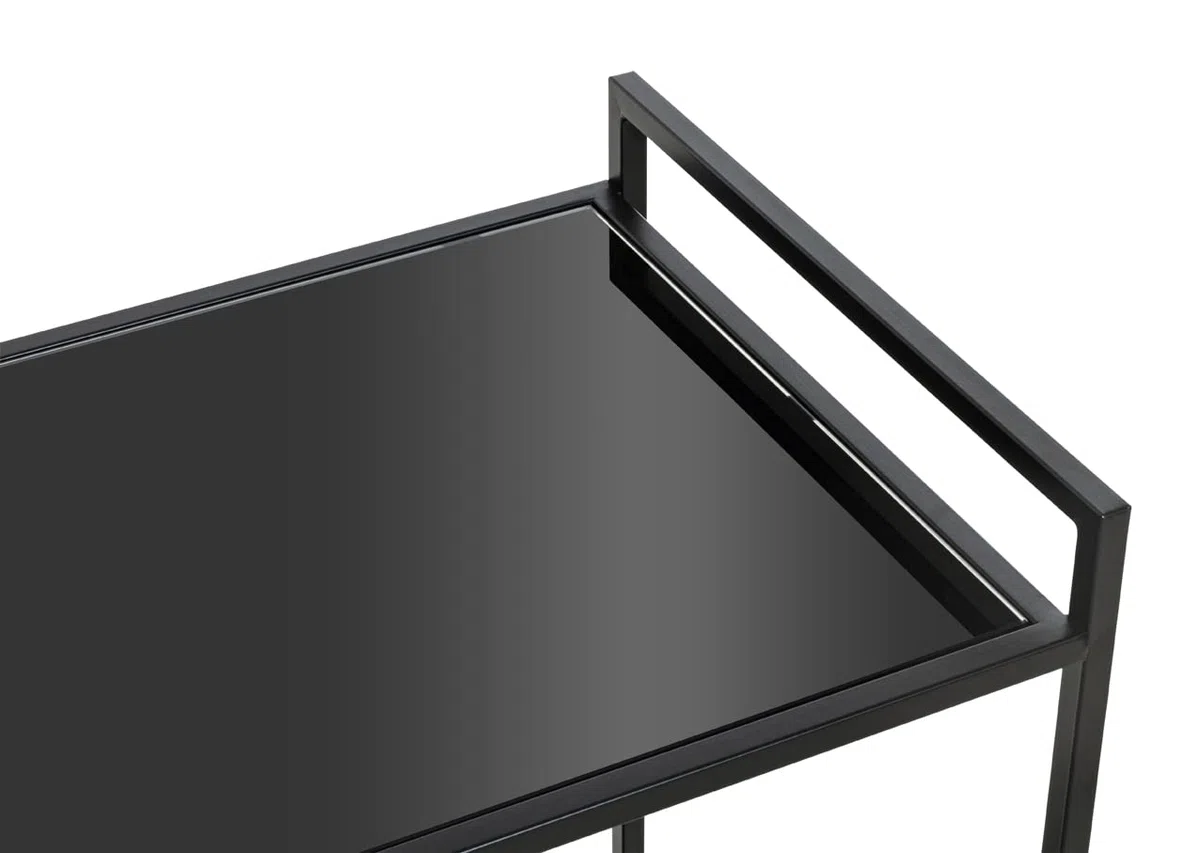 HAKU Tavolino su rotelle in metallo nero, piano in vetro di sicurezza da 5 mm - Dimensioni: L 50 x A 69 x P 36 cm Stile: Moderno