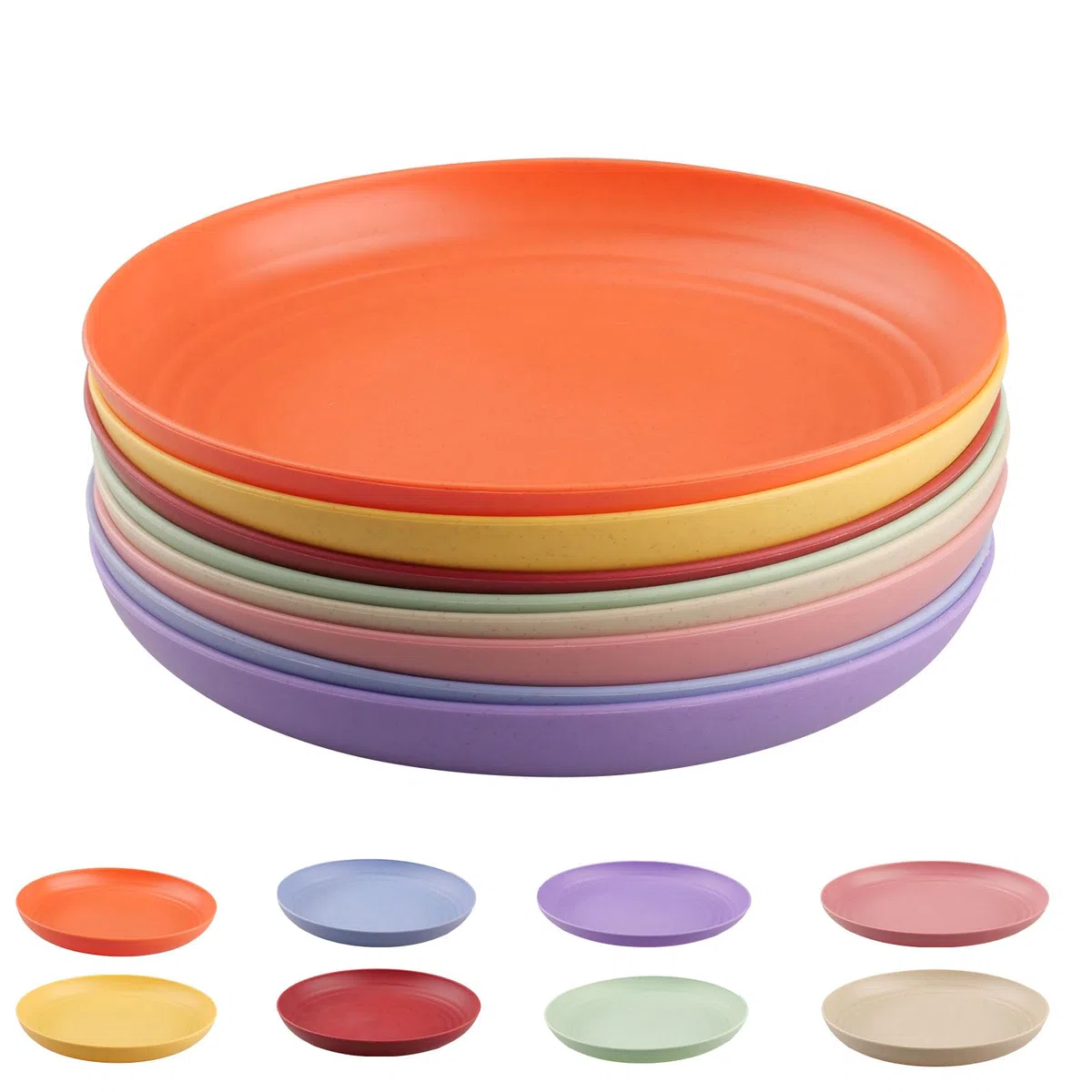 Set di 8 piatti in plastica da 23 cm, leggeri e riutilizzabili, infrangibili da campeggio e da picnic, lavabili in lavastoviglie, piatti colorati per feste, casa, giardino e viaggi