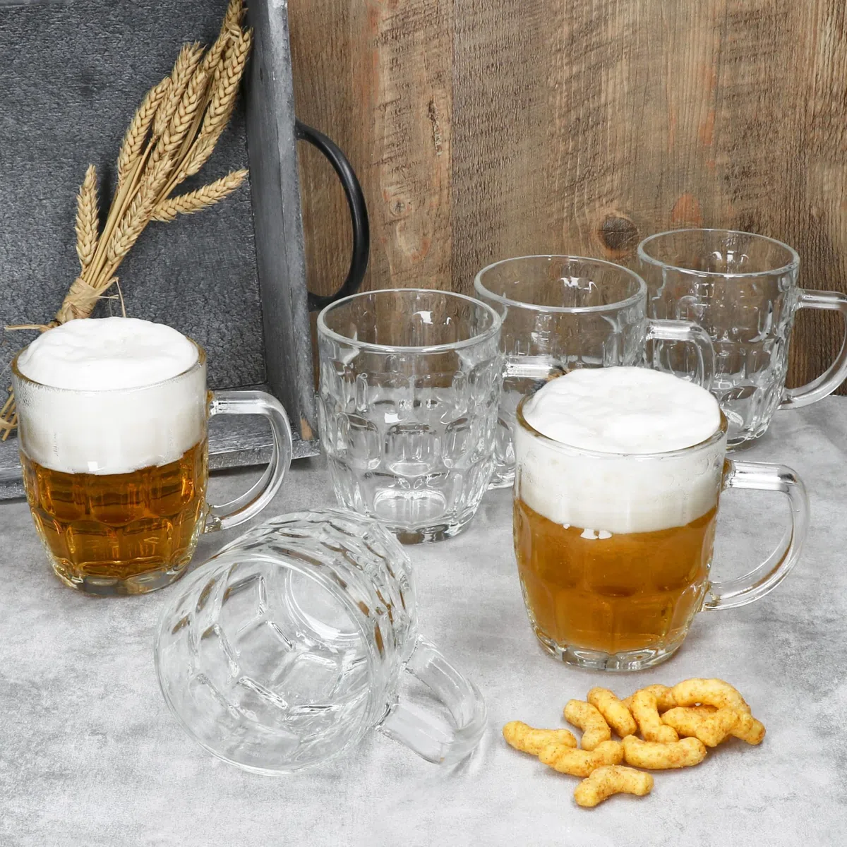 MamboCat Set di 6 boccali da birra Dublino I 400 ml Altezza 12 cm I per 6 persone I Boccale da birra in vetro con rilievo e manico I Bicchieri da birra trasparenti 0,4 l I Boccale da birra per feste
