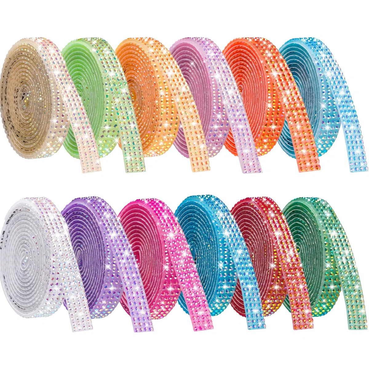 NiArt Set di 12 nastri autoadesivi con strass, 12 m di decorazioni scintillanti, 0,9 cm di larghezza, supporto adesivo facile, per fai da te e decorazioni per la casa