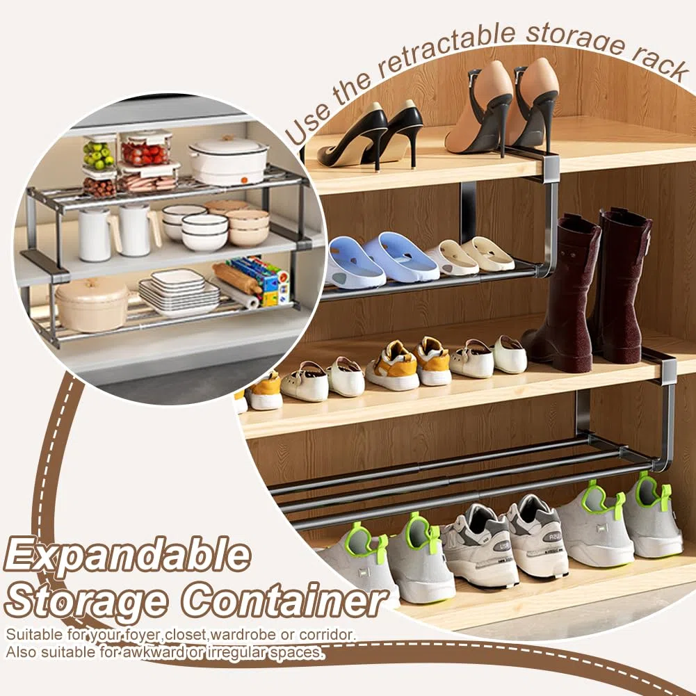 Scarpiera Salvaspazio Slim Appendibile Per Armadio, organizer armadio Estendibile Da 40 cm a 70 cm, Organizzatore-Armadio (Nero)