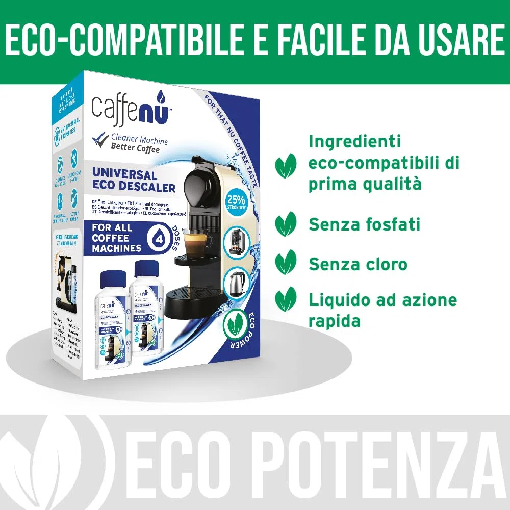 Caffenu | Decalcificante liquido per macchine da caffè 400 ml Eco | Decalcificante liquido per kit da barista | universale compatibile con Nespresso, Delonghi, Lavazza | 4 dosi