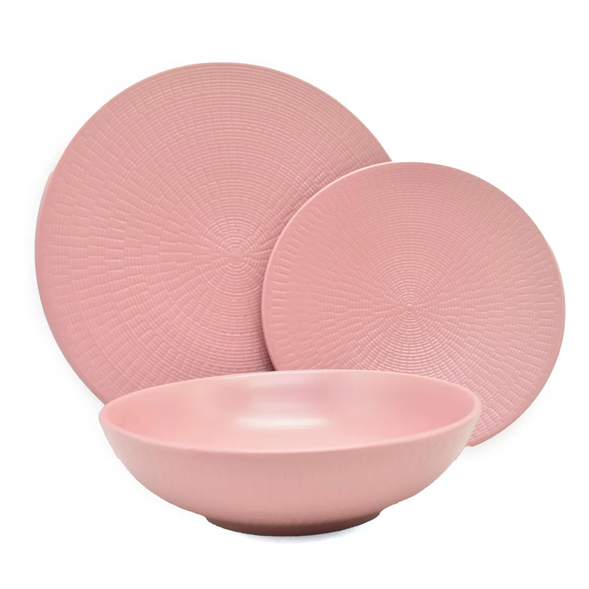ECHTWERK Blanka Servizio da tavola vintage da 18 pezzi per 6 persone Elegante design naturale con struttura in terracotta con 6 piatti da pranzo, 6 piatti da dessert, 6 piatti fondi, rosa
