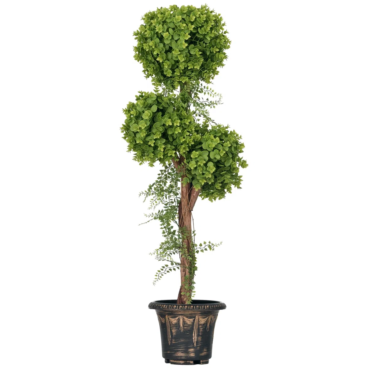 HOMCOM Pianta artificiale 3 palle di bosso con vaso in cemento, per interni ed esterni, altezza 115 cm