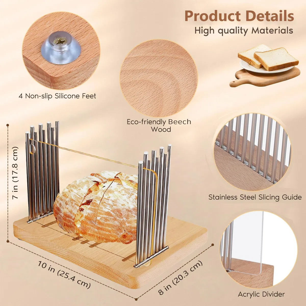 Affettatrice per pane in legno, in acciaio inox, per pane fatto in casa, pieghevole, guida per tagliare il pane
