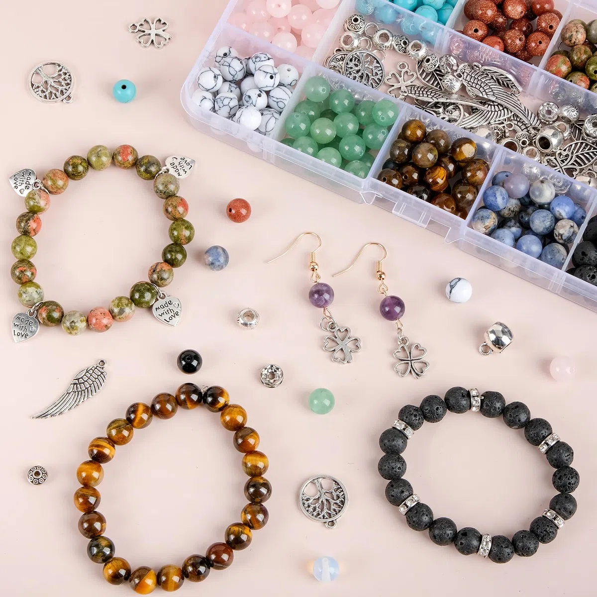 ARTESTAR 8mm Perline Braccialetti Kit,Perle Gioielli Naturali per Braccialetti Collane,Kit Braccialetti Fai da Te Creativo Adulti Bambini