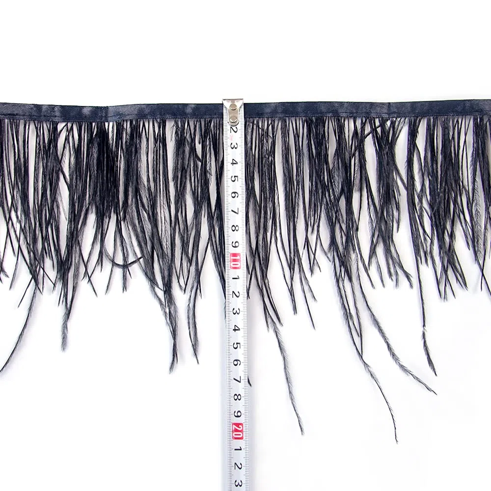 2.75 m 10-15 cm Nero piume di struzzo tinte frangia per fai da te, cucito, artigianato, costumi, decorazione