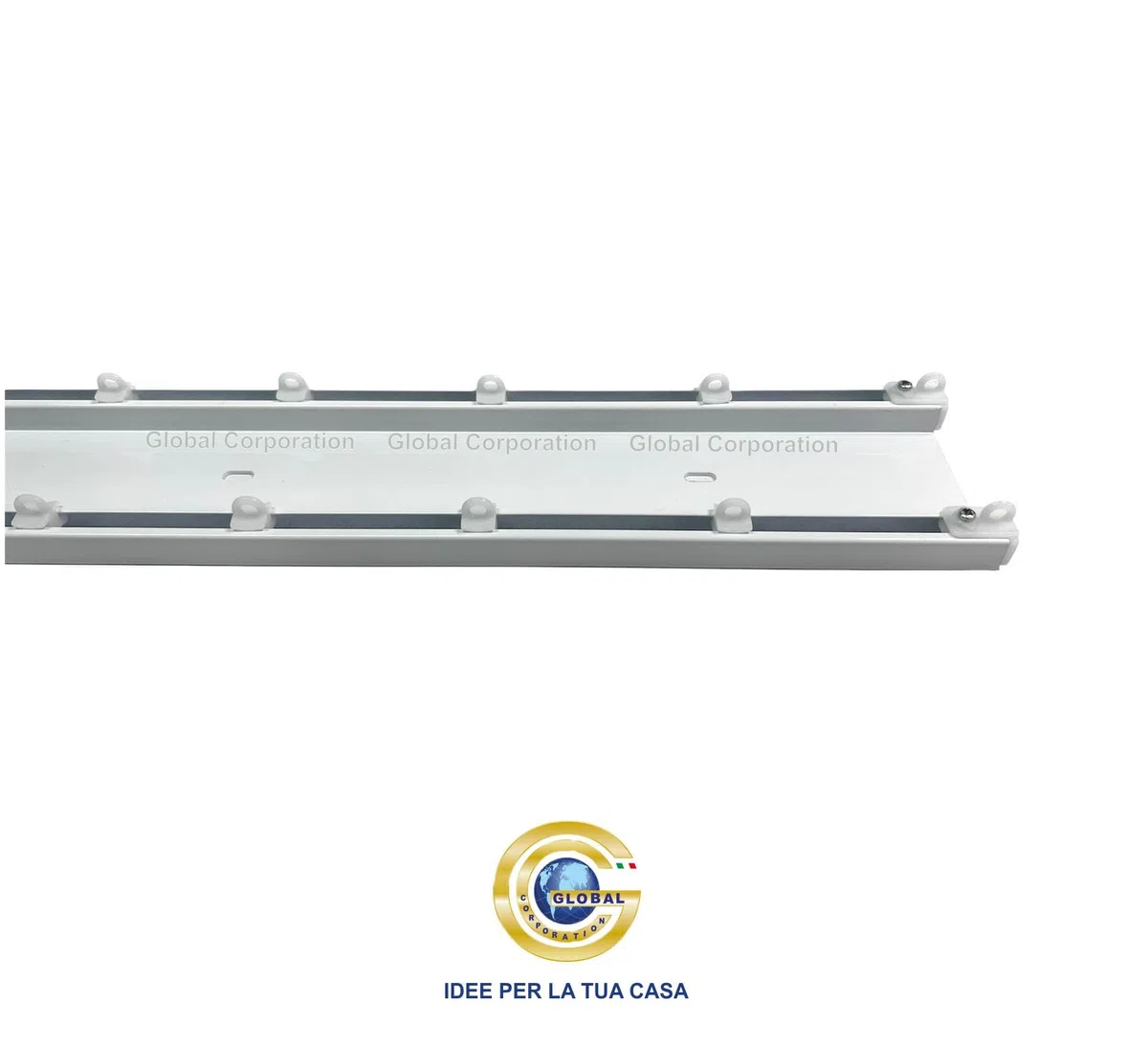 GLOBALCORPORATION Binario per tende a soffitto doppio in alluminio bianco con scorrevoli da interno sopratende arricciate a 2 canali bastone per tenda su misura moderni scorrimento (240 centimetri)