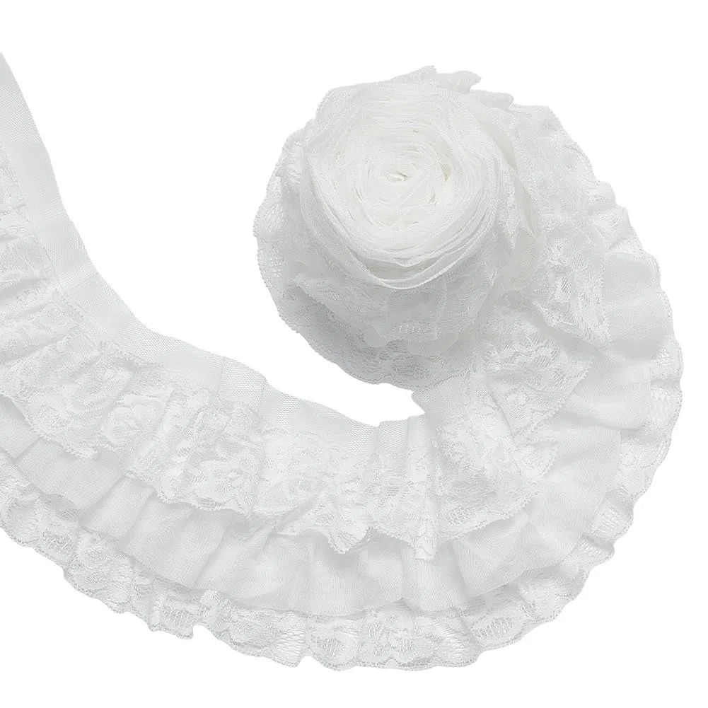 UNICRAFTALE 4.37 Yards 3 Strati Plissed Organza Bordo in Pizzo 4 Pollici Increspato Volant Nastro in chiffon Bordo Bianco Piegato Tessuto Per Cucire Tessuti Appliques Ricamati Matrimoni