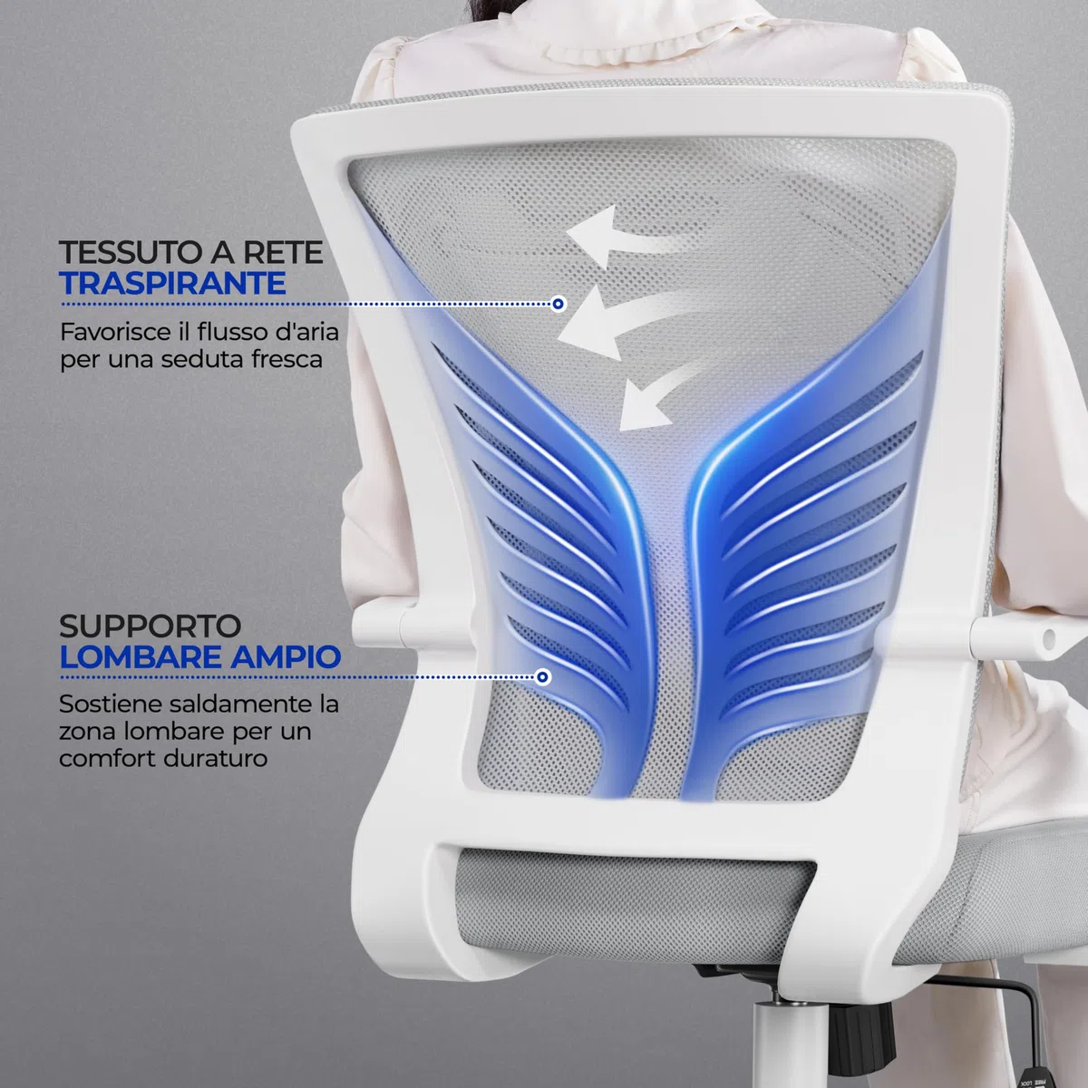 Yaheetech Sedia da Scrivania Ufficio Ergonomica a Rotelle Girevole Reclinabile in Rete Traspirante con Braccioli Altezza Regolabile Portata 136 kg Grigio Chiaro