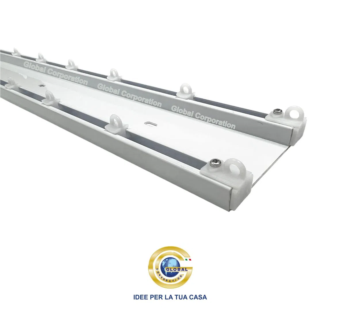 GLOBALCORPORATION Binario per tende a soffitto doppio in alluminio bianco con scorrevoli da interno sopratende arricciate a 2 canali bastone per tenda su misura moderni scorrimento (240 centimetri)
