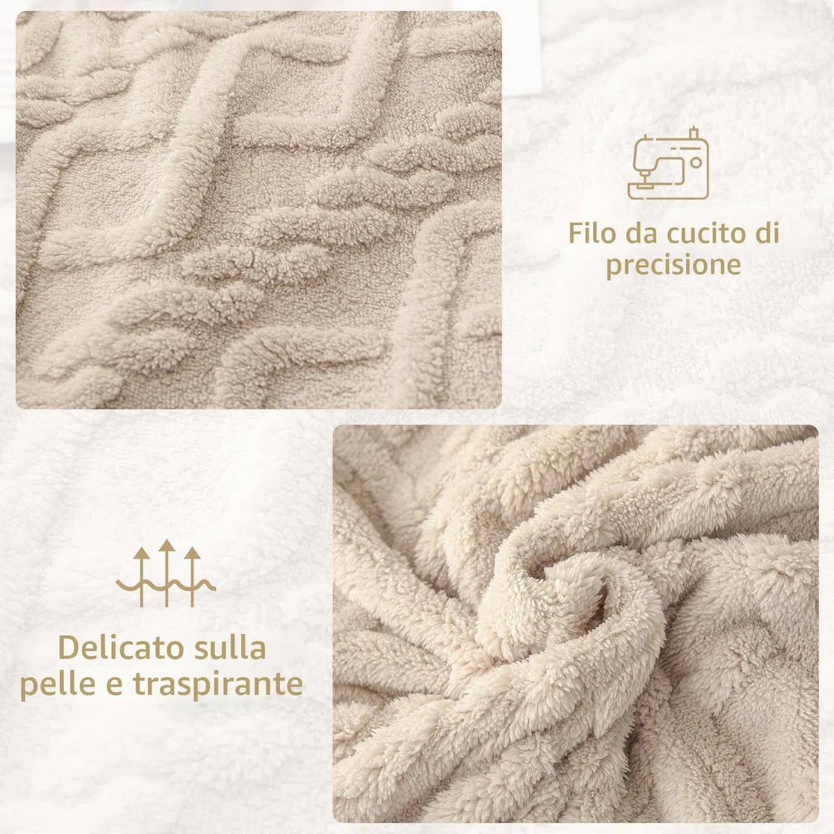 WONGS BEDDING Morbida coperta per divano, in pile, 150 x 200 cm, per letto, divano, colore beige