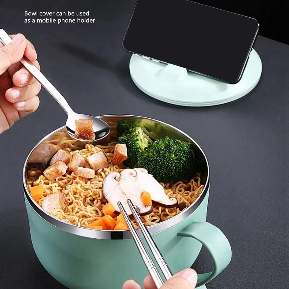 Ciotole per noodle per microonde con coperchio, noodle per tazza rapida da 1200 ml per zuppa, noodle, ciotola per zuppa ramen per dormitorio, piccola cucina o ufficio(verde)
