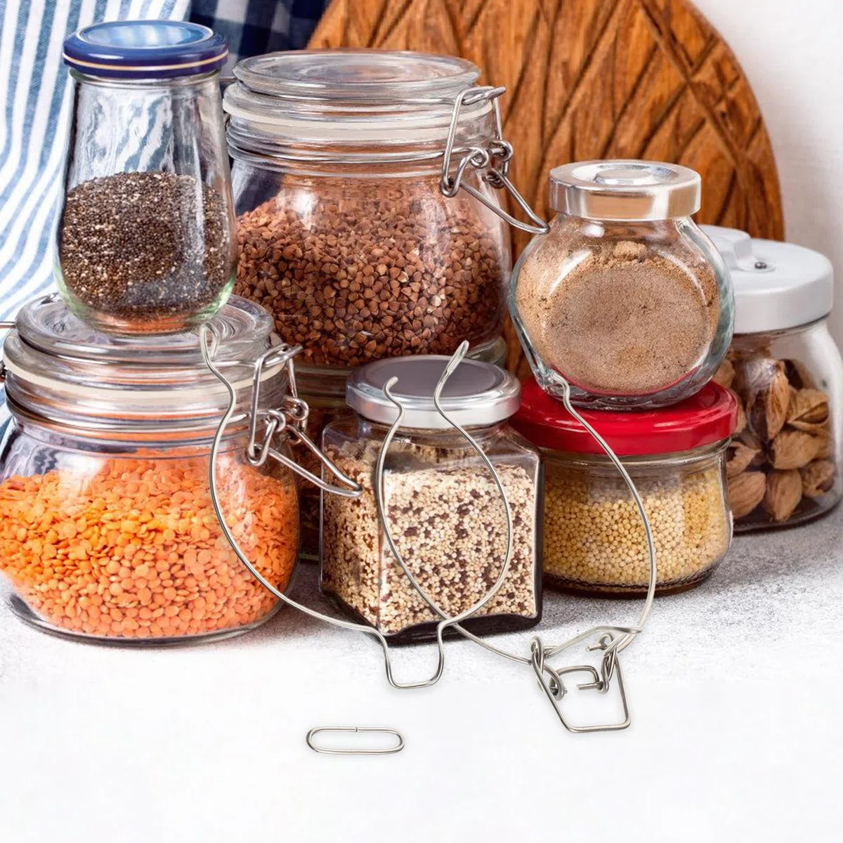FUOYLOO 10 Pezzi Morsetti Metallici per Barattoli in Acciaio Inox, Fibbie di Chiusura a Molla per Barattoli di Vetro da 500ml, Accessori per Sigillatura Ermetica in Cucina