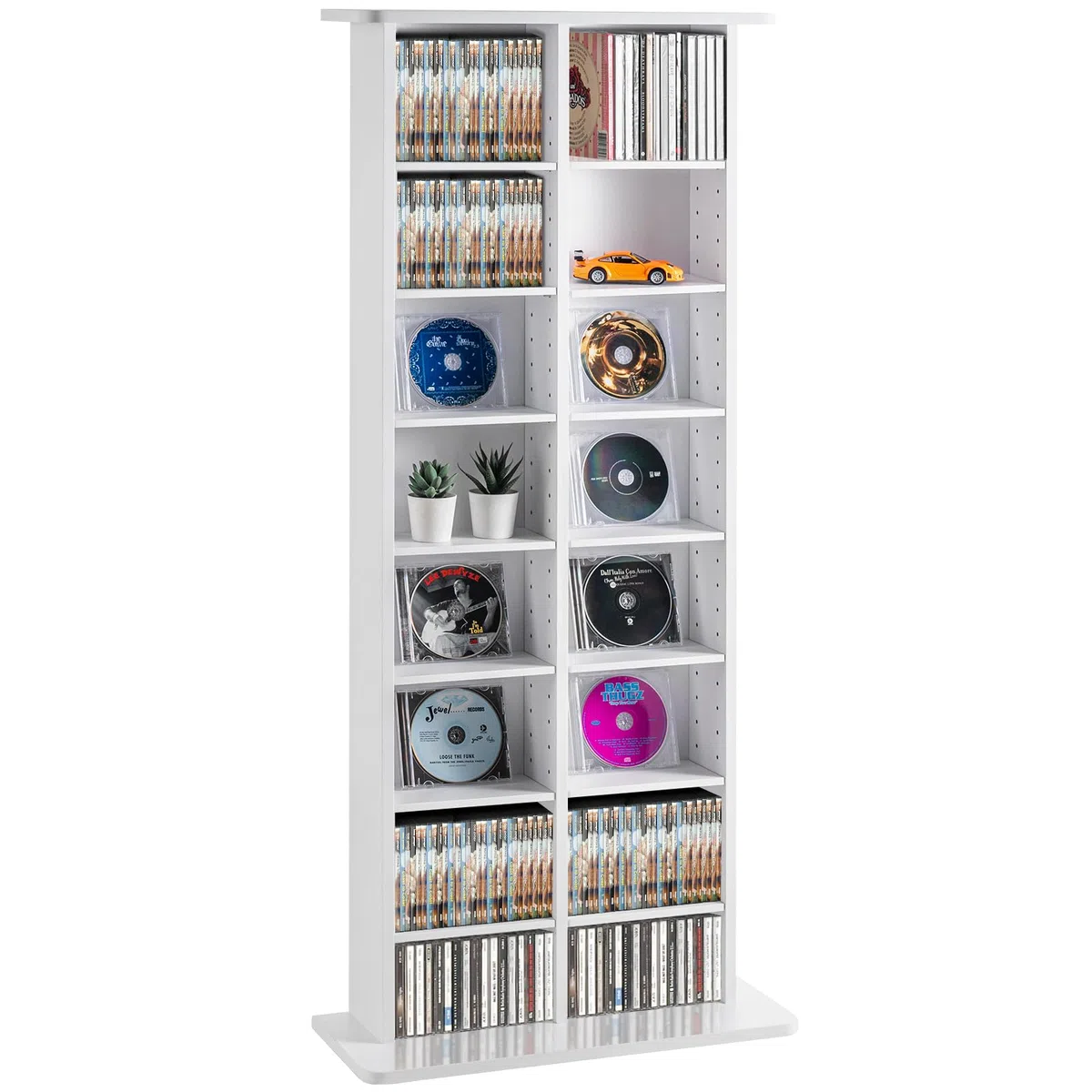 VEVOR Armadietto Portaoggetti Multimediale, Ripiano 8 Strati 16 Scomparti, Può Contenere Fino a 464 CD, Fipiani Regolabili Protegge Organizza Collezioni di Musica, Film, Cimeli, Armadietto Bianco