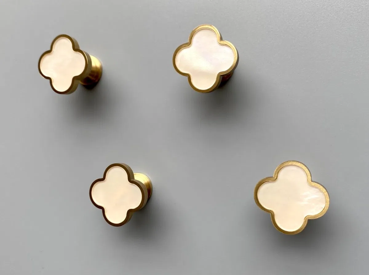 Gancio decorativo da parete in ottone massiccio, ganci a vite per appendere cappotti, zaini e borse, ganci da parete dorati champagne (confezione da 4, bianco conchiglia)