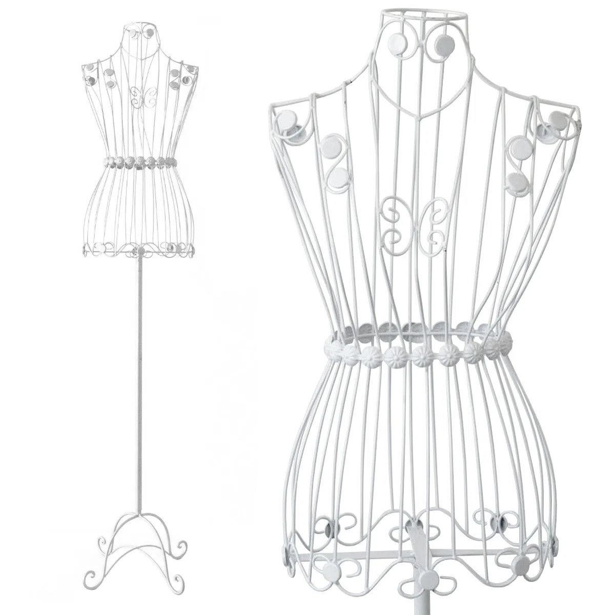 Manichino da sarto in metallo bianco P-670, stile vintage, look antico, busto in ferro