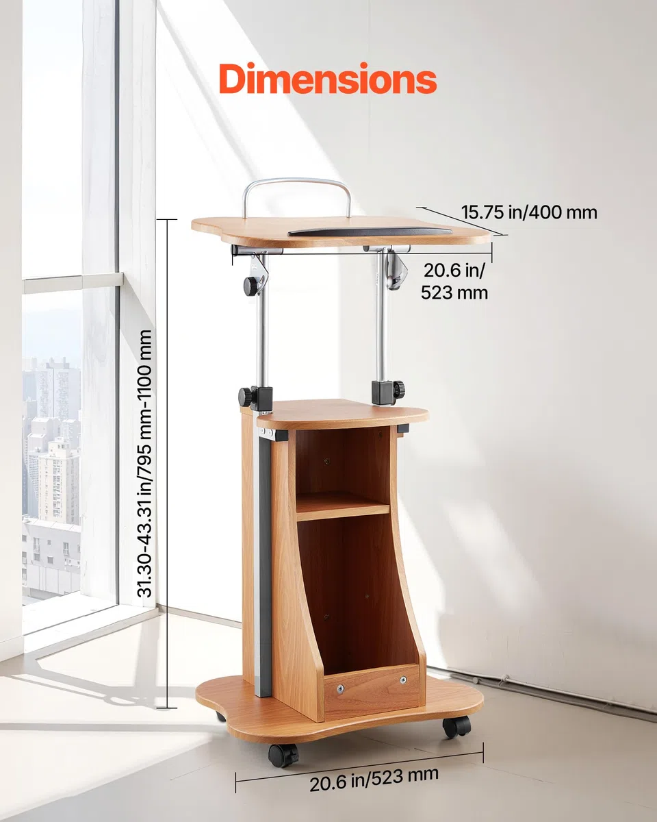 VEVOR Supporto per Podio, Capacità di Peso 10 kg Podio per Conferenze con Ruote Bloccabili, Ampia Superficie di Lettura e Vano Portaoggetti Aperto, Altezza e Angolazione Regolabili, per Discorsi