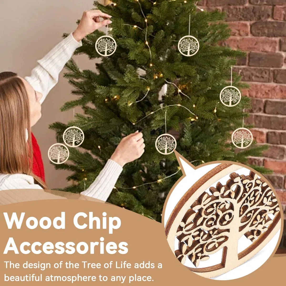 Albero Della Vita Legno, 48 pezzi Albero Decorativi Pendenti Legno Abbellimenti per Decorazioni Fai da Te Matrimonio Nozze Natale, Dimensioni 5 cm/2 pollici