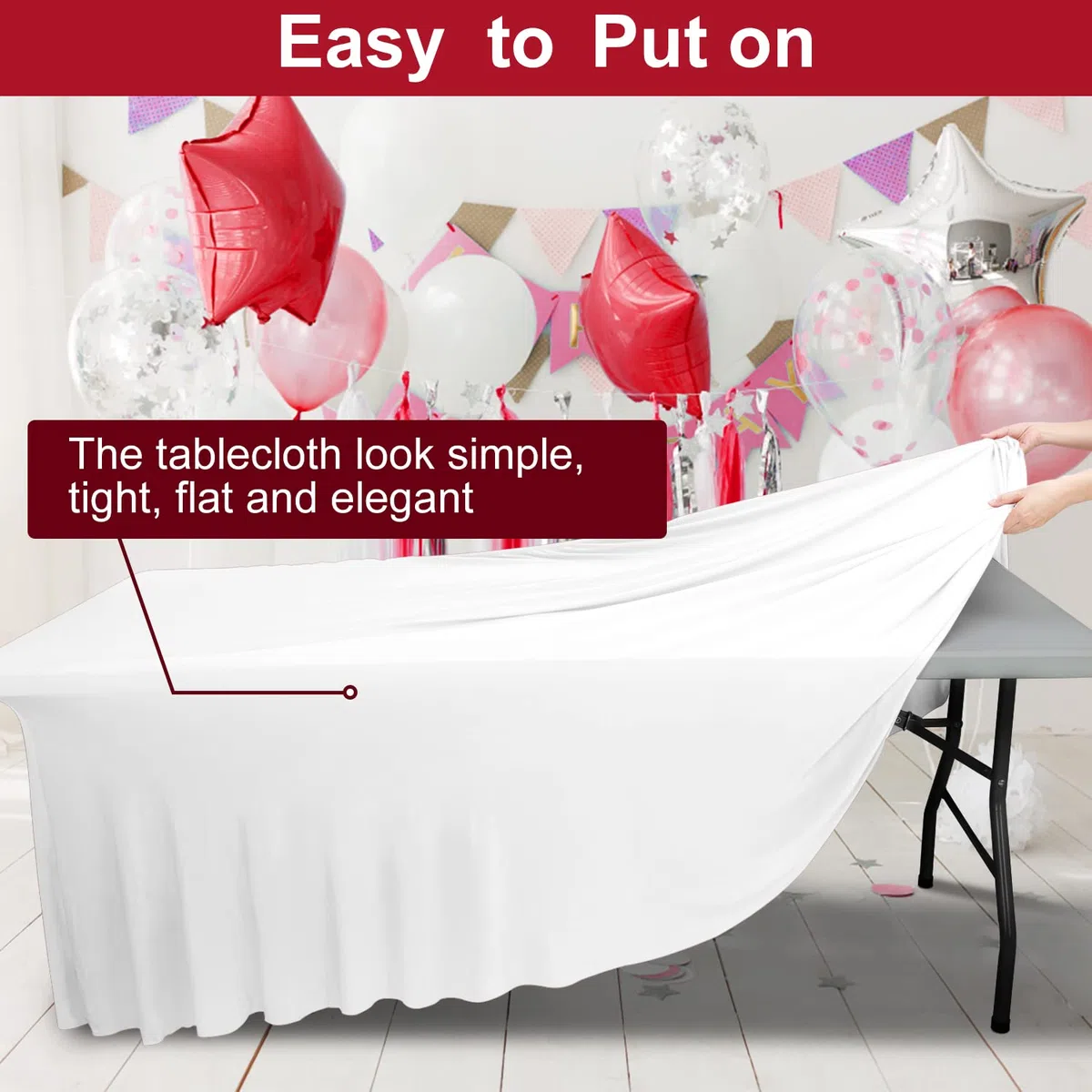 Spessore 2 in 1 Spandex Gonna da tavolo e copertura da tavolo 1.8m/1.2m, tovaglia rettangolare montata con gonna plissettata, Wrinkle Free tovaglia rettangolare(Bianco, 183 x 76 x 74 cm)