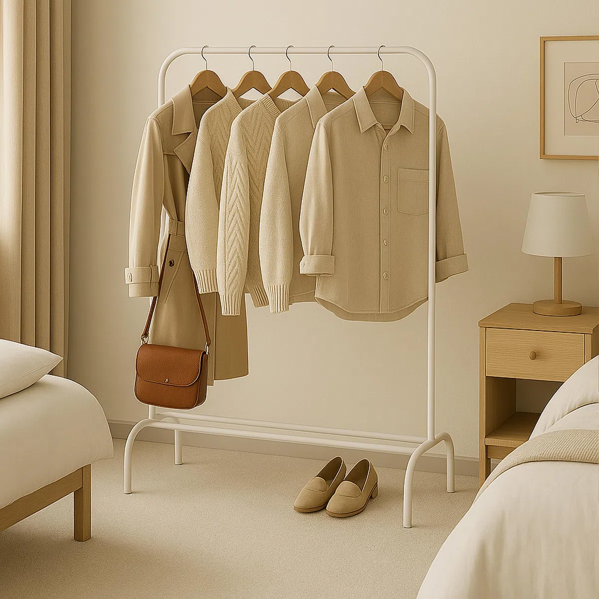Relaxdays Appendiabiti da Ingresso, Guardaroba con Asta Appendi Abiti e Portascarpe, HLP: 150x110x40 cm, Ferro, Bianco