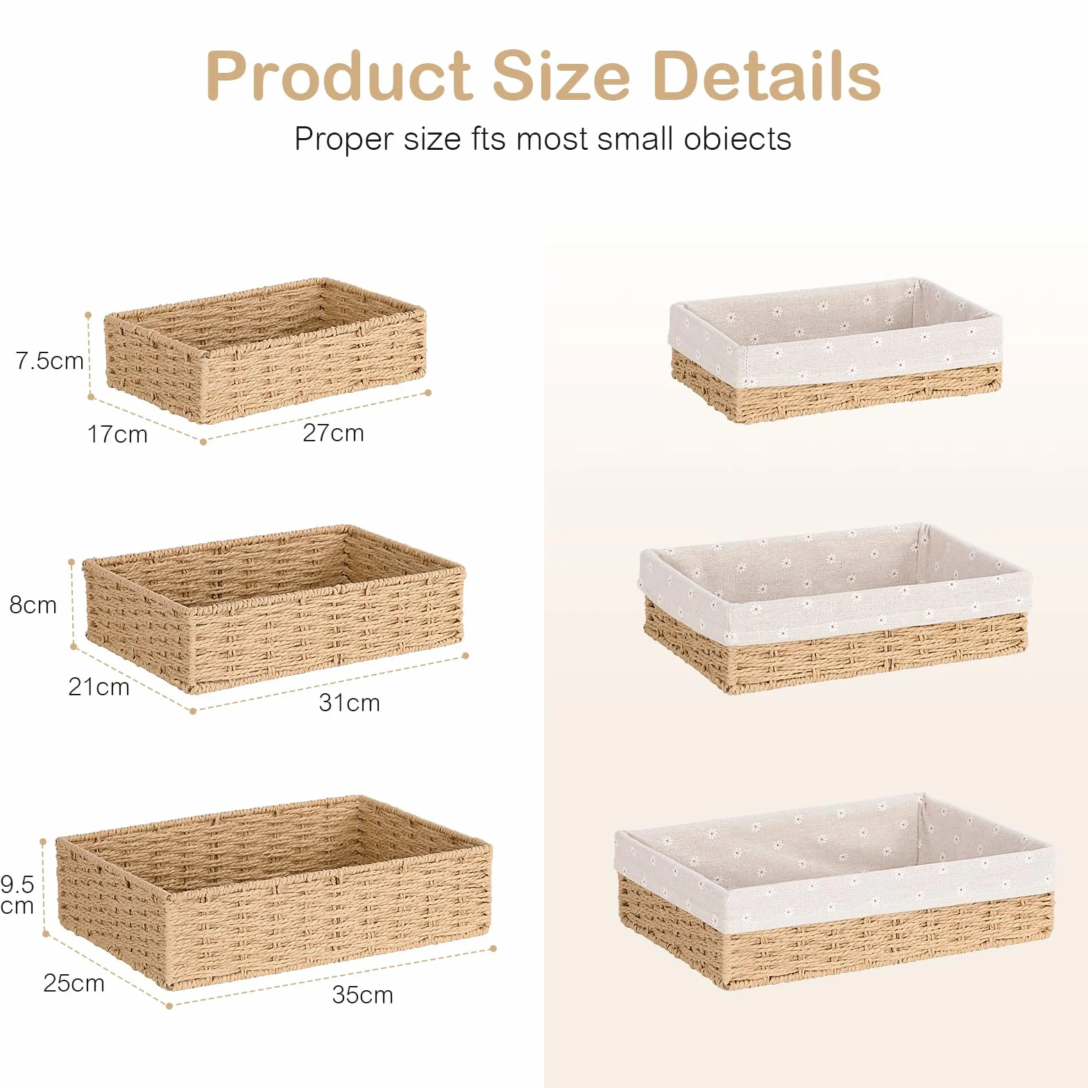 FoiiLiio Cestino Portaoggetti, Set di 3 Cestino Portaoggetti e Porta Giocattoli, Cesto in Corda di Carta, cestini portaoggetti Bagno Bambini per Camerette, Bagno, Cassetti, Cucine, Soggiorno (Beige)