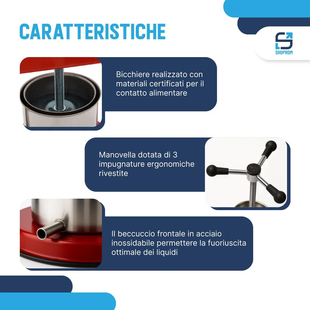 Torchio Manuale 1,5 Litri in Acciaio Inox, Pressa Multiuso per Uva, Frutta e Verdura, Uso Domestico
