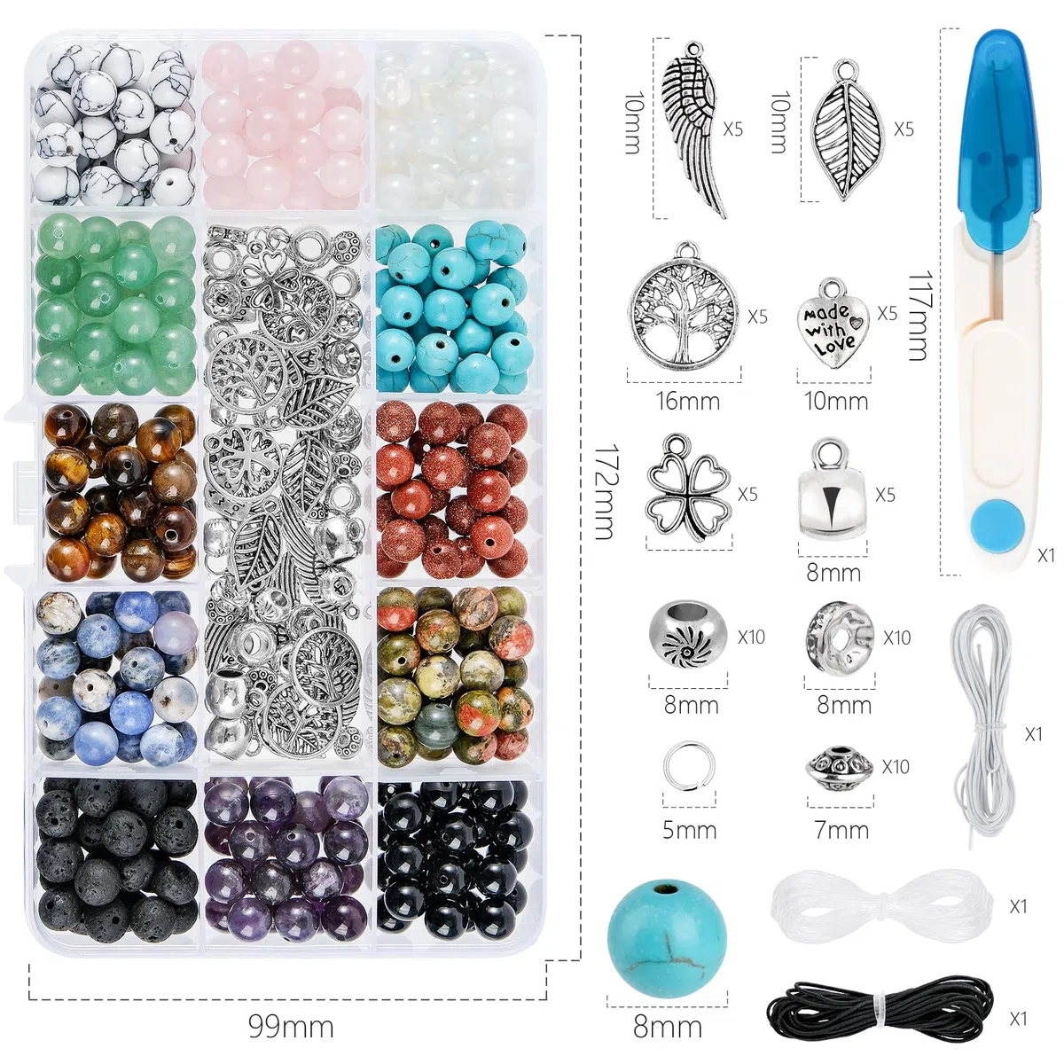 ARTESTAR 8mm Perline Braccialetti Kit,Perle Gioielli Naturali per Braccialetti Collane,Kit Braccialetti Fai da Te Creativo Adulti Bambini