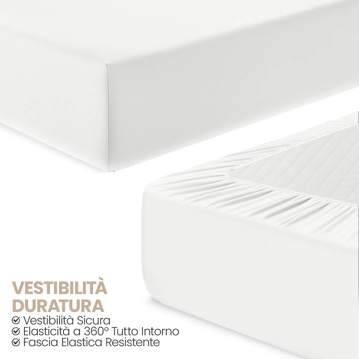Utopia Bedding Set di 2 Lenzuolo con Angoli Due Piazze Matrimoniale - 180x200cm - Bianco - Microfibra Spazzolata - Lenzuolo sotto con Angoli Elasticizzato