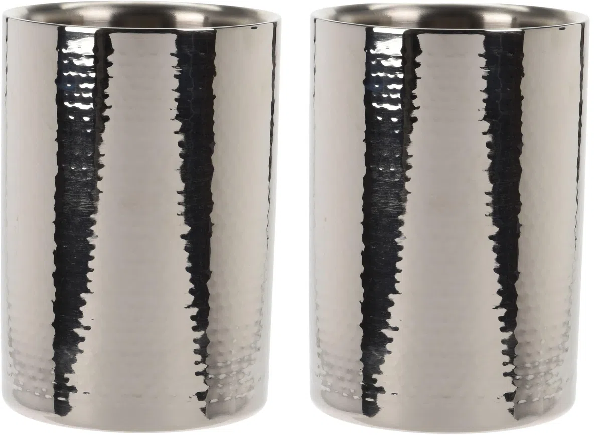 Bambelaa! Set di 2 refrigeratori per vino e spumante, a doppia parete, in acciaio inox, martellato, circa 17 x 12 cm