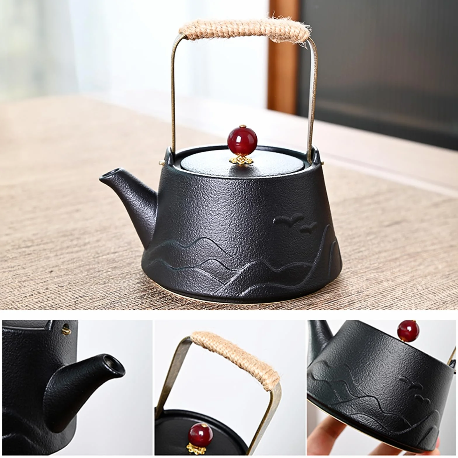 fanquare Set da Tè Nero Giapponese da Viaggio Teiera Kung Fu in Porcellana con Vassoio e Borsa Portatile Servizio da Tè Cinese per Uomo Donna Regali