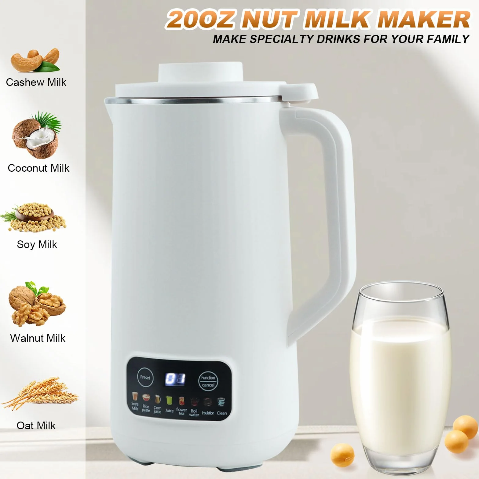Macchina Latte di Soia, Macchina per Latte di Noci Macchina per Latte di Soia Multifunzionale Latte Vegetale Macchina 304 Acciaio Inossidabile con Pulizia Automatica, per Zuppe, Latte di Soia