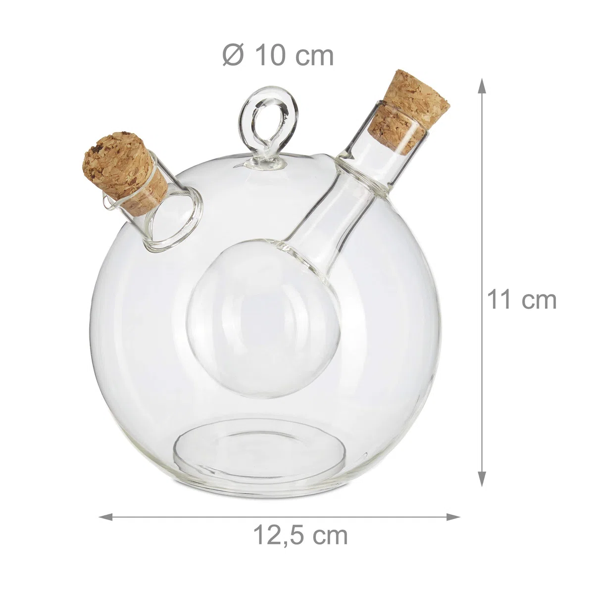 Relaxdays Dispenser di olio e aceto 2 in 1, set da 2, flaconi in vetro con tappi in sughero, capacità 375/50 ml, trasparente