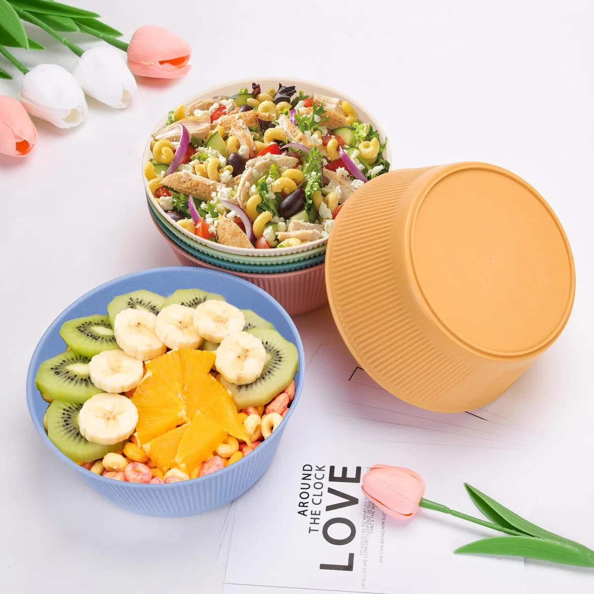 6 pezzi infrangibili set di Ciotole per Insalata, 20CM 60 Once Grandi Ciotole da Campeggio Set di Ciotole di Plastica per Cereali per Picnic Barbecue Leggero Bambini Adulti Zuppa Cena Dessert Set