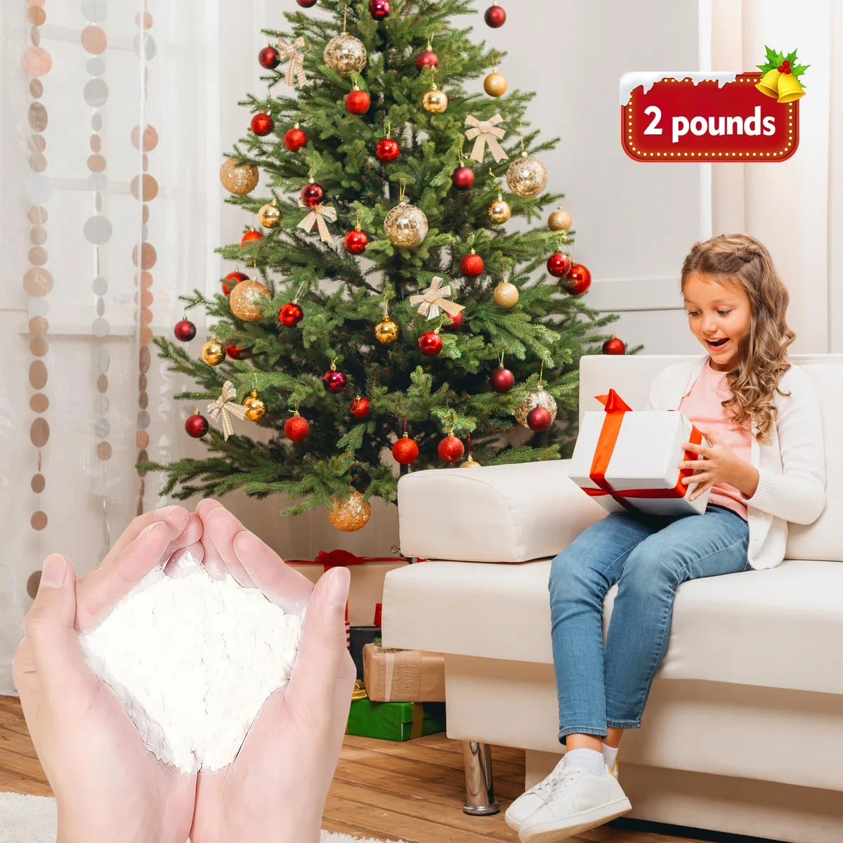 Neve Finta per Albero di Natale 907 g - Neve Finta Realistica e Soffice, Decorazione Invernale per Alberi di Natale, Corone, Composizioni Floreali e Progetti Fai da Te | Decorazione Natalizia Bianca