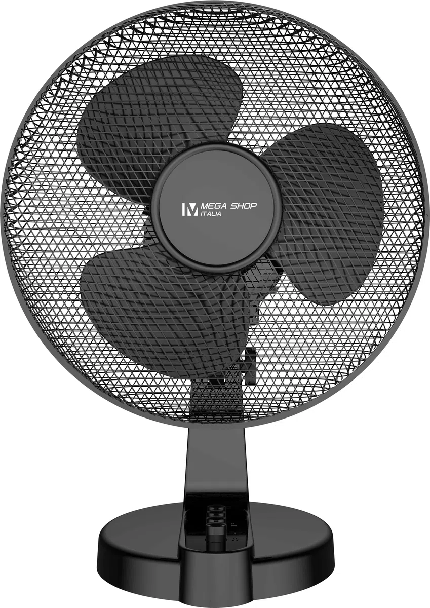 Megashopitalia Ventilatore da Tavolo 45 Watt Metallo ABS 3 Pale 3 Velocità Diametro 40 cm Oscillante (Nero)