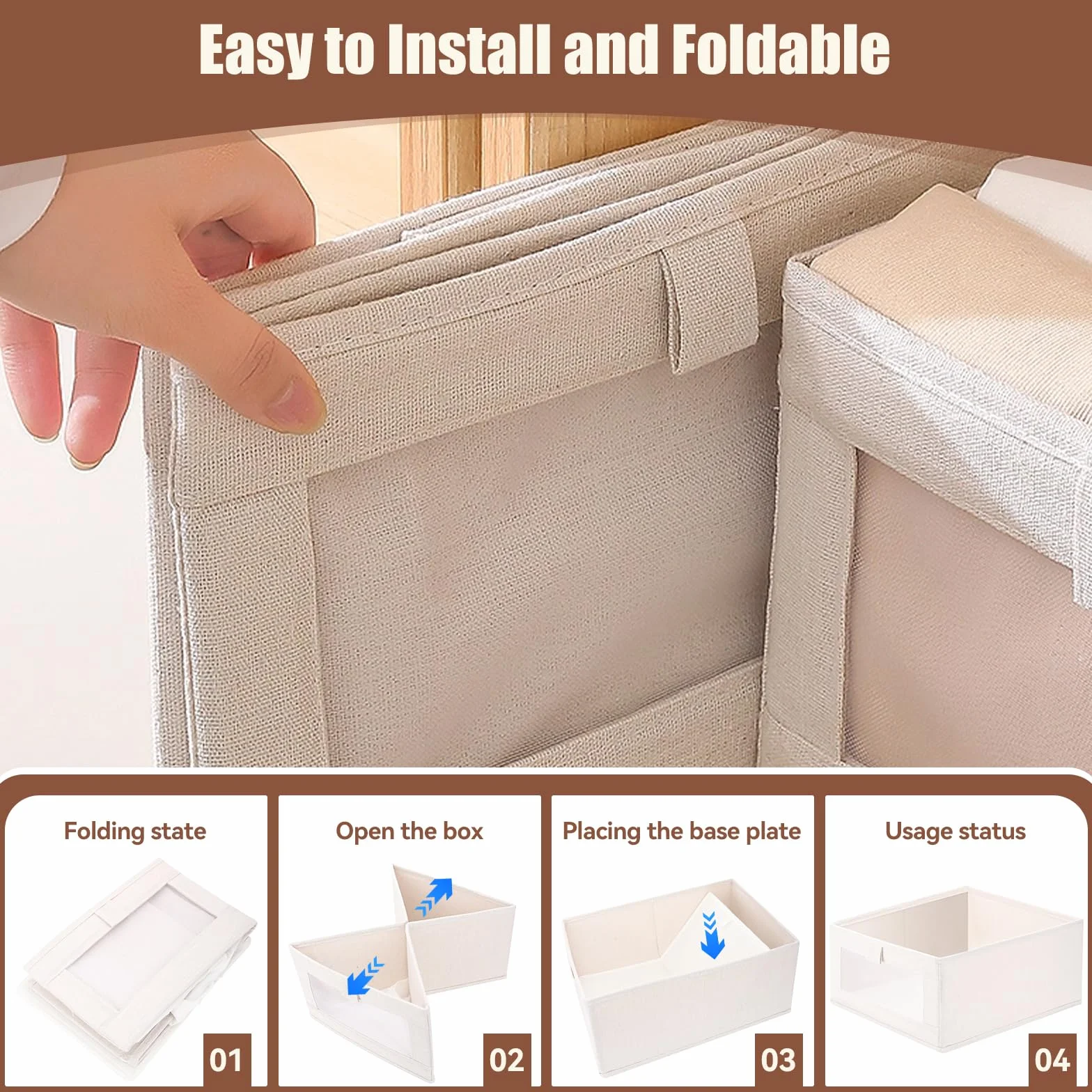 Scatole Portaoggetti Pieghevoli, Set di 3 Contenitori, Organizzatori per Armadio 40 x 27 x 17 cm, Cubo Pieghevole in Tessuto con finestra trasparente,Maniglie, per Armadio, Vestiti, Libri,Giocattoli