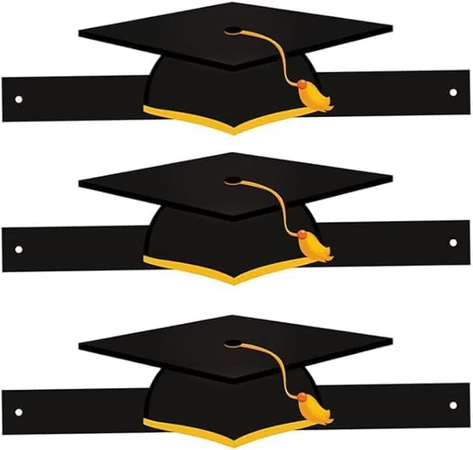 36 cappellini di laurea per bambini e adulti, corona di carta per laurea, corona di carta regolabile, decorazione per regali di laurea per bambini, asilo, regali prescolari, nero