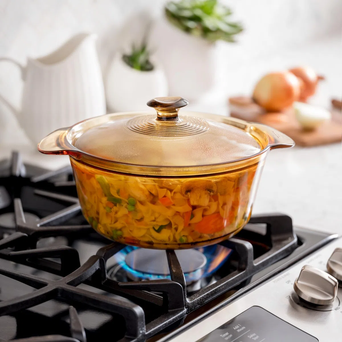 Visions Pyroceram Flair - Pentola con Coperchio in Vetro, 1,6 l, Colore: Marrone